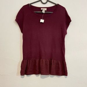 NWT! LOFT Wine Knit Peplum Top!